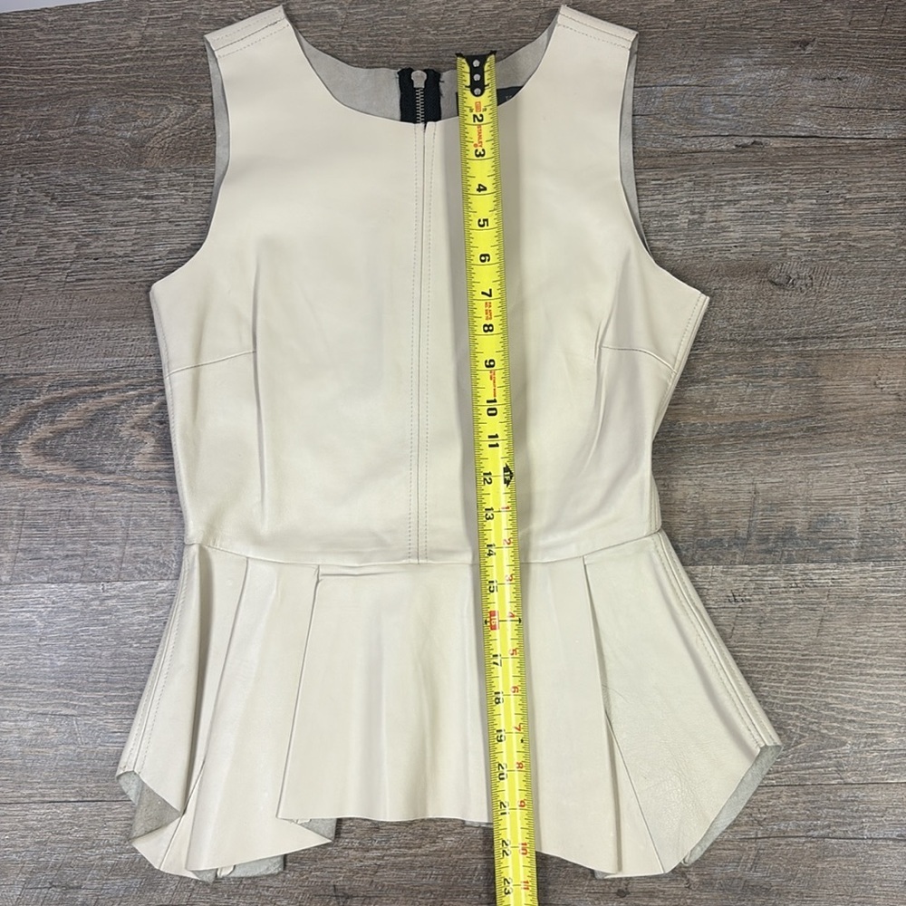 PJK Patterson J Kincaid Women’s ERIN Pleated Leather Peplum Sleeveless Top XS - Picture 8 of 10